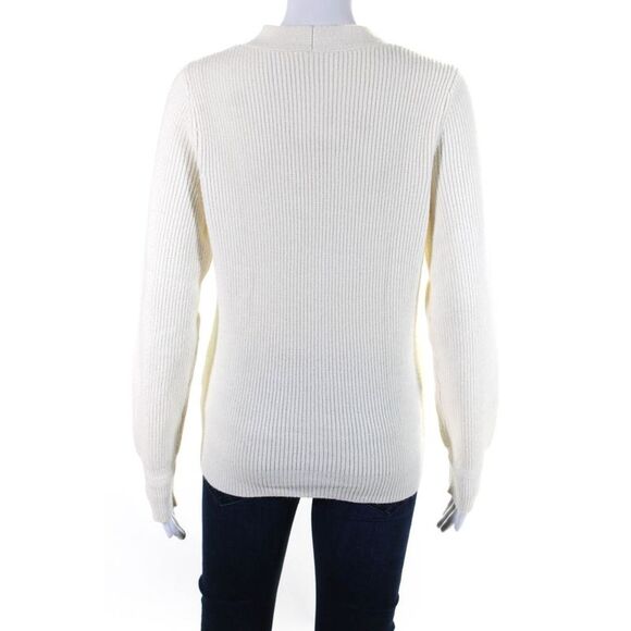 Moth Anthropologie Womens Ribbed Knit V Neck Tie Front Sweater White Size Small - Picture 3 of 7